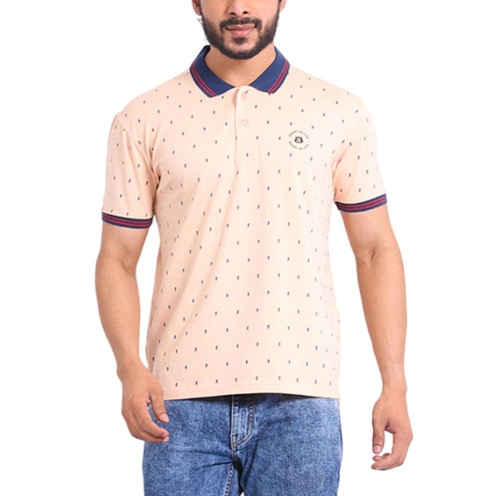 Generic Men's Casual Cotton Printed Polo Neck Half Sleeve T-Shirt (Peach)