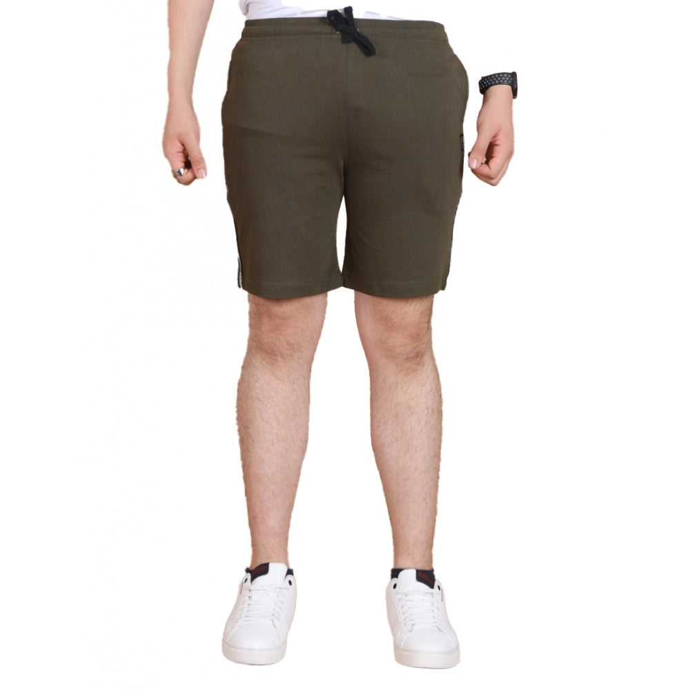 Generic Men's Casual Cotton Striped Above knee Shorts (Olive)