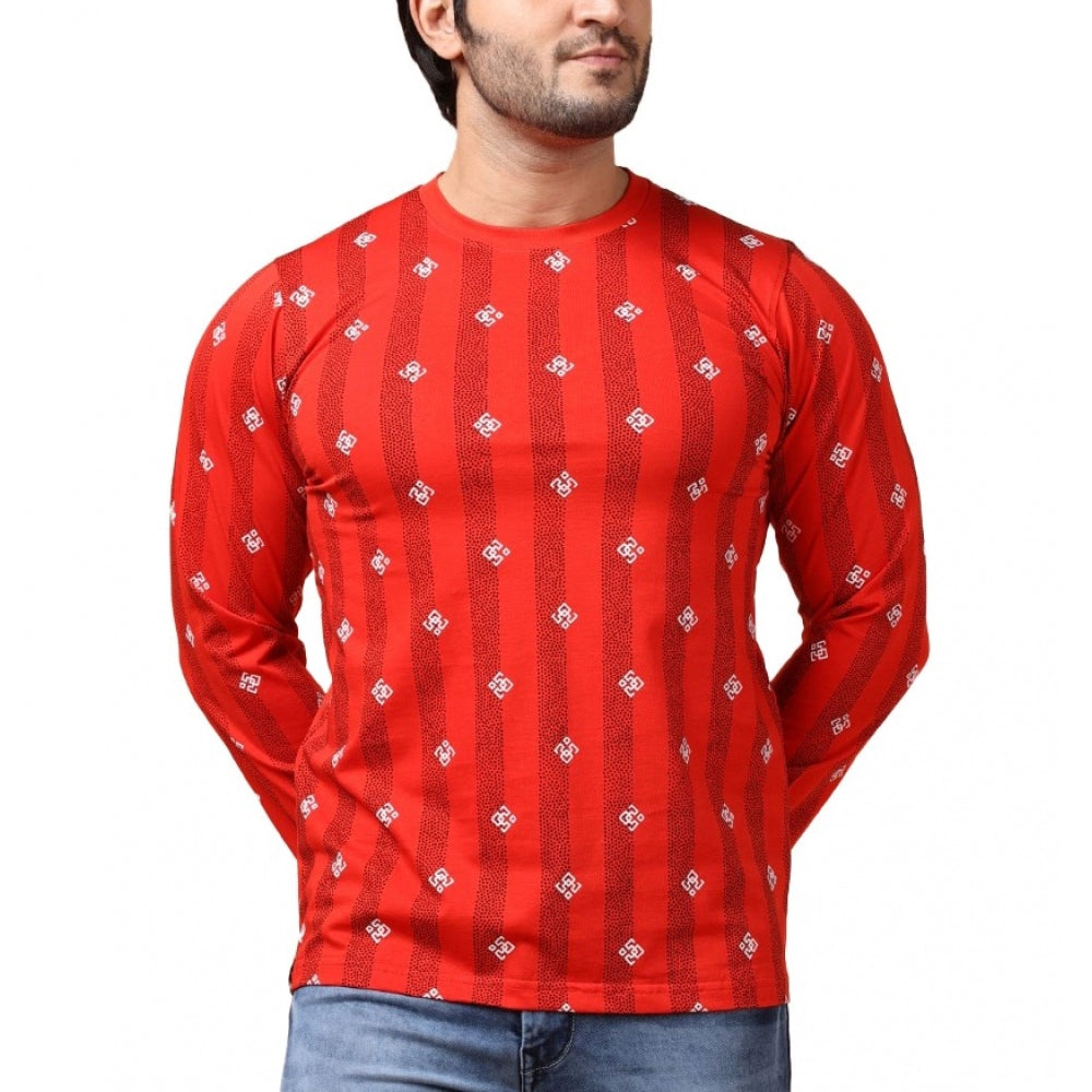 Generic Men's Casual Cotton Printed Round Neck Full Sleeve T-Shirt (Red) Main image