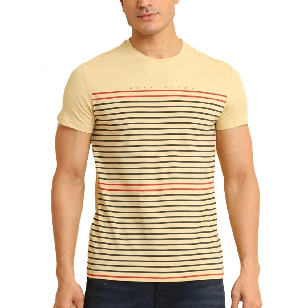 Generic Men's Casual Cotton Printed Round Neck Half Sleeve T-Shirt (Beige) Main image
