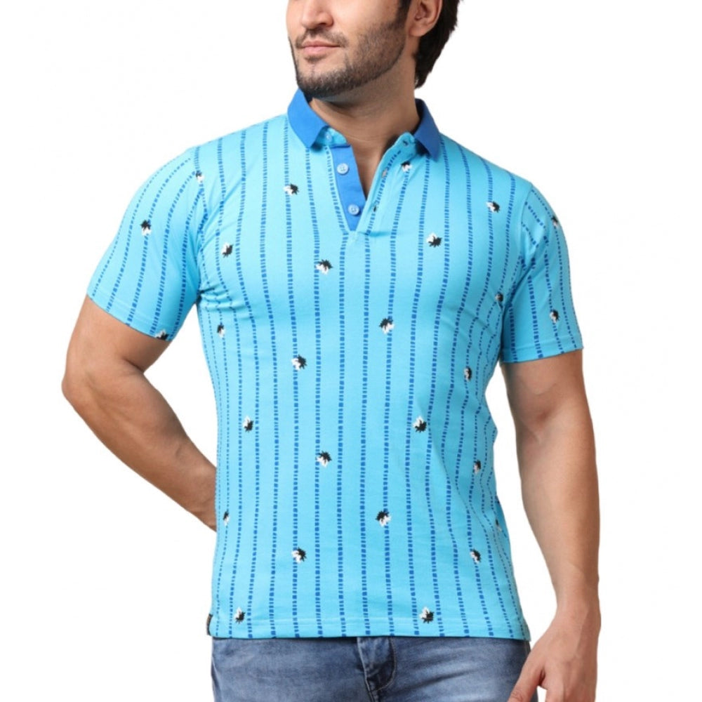 Generic Men's Casual Cotton Printed Polo Neck Half Sleeve T-Shirt (Skyblue) Main image