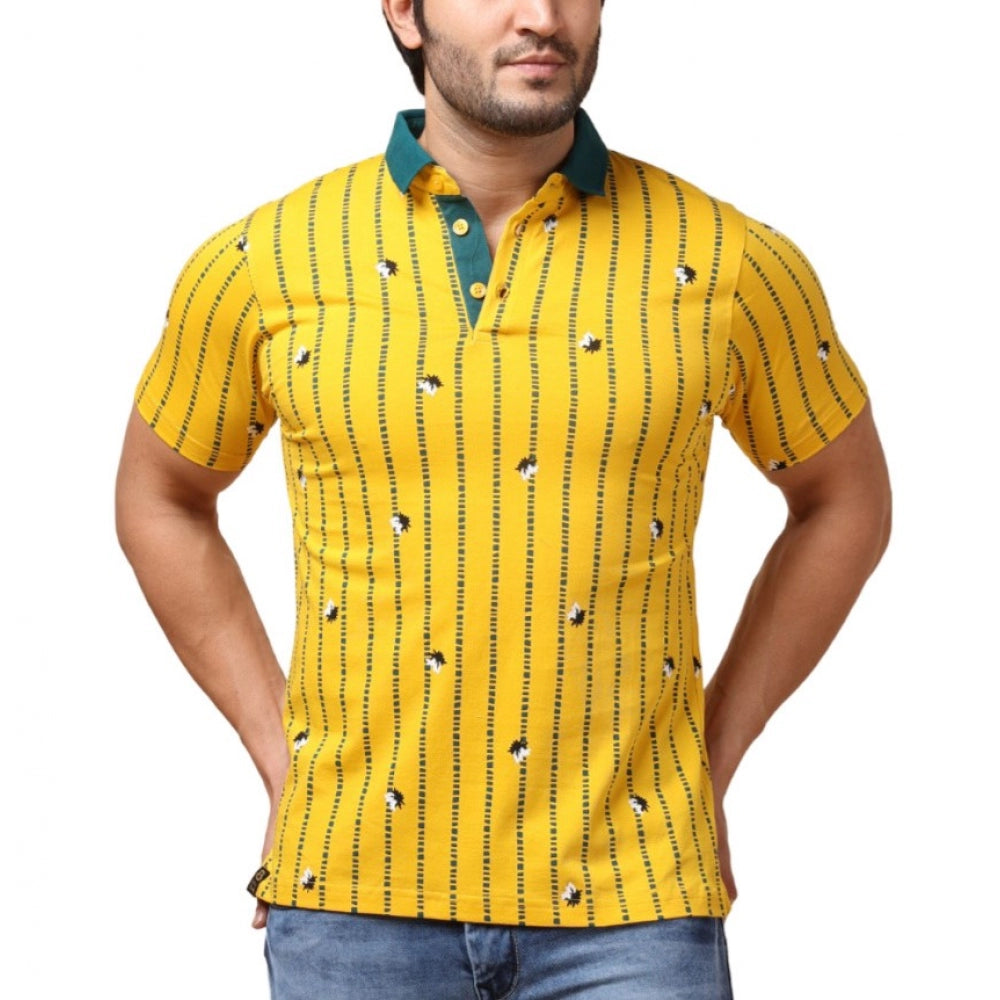 Generic Men's Casual Cotton Printed Polo Neck Half Sleeve T-Shirt (Yellow) Main image