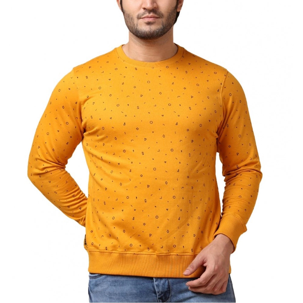 Generic Men's Casual Cotton Printed Round Neck Full Sleeve Sweat T-Shirt (Mustard) Main image