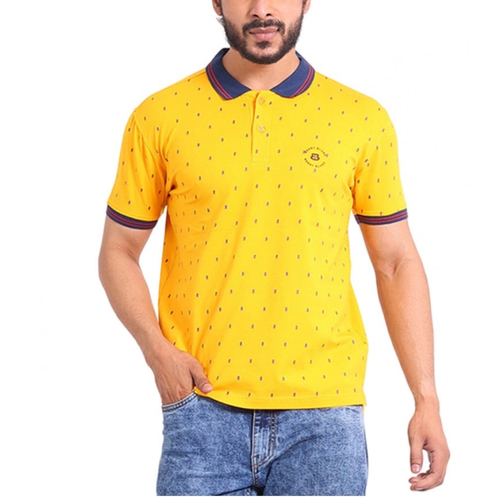 Generic Men's Casual Cotton Printed Polo Neck Half Sleeve T-Shirt (Turmeric) Main image