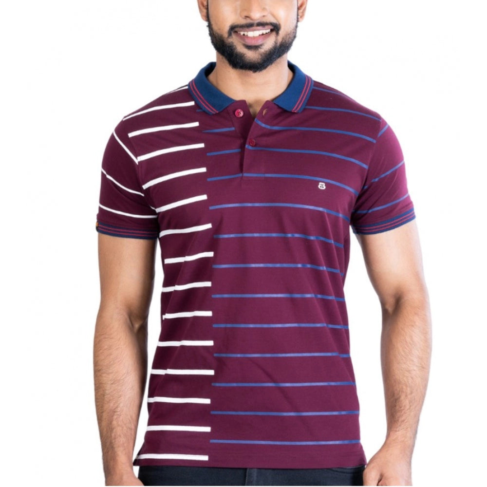 Generic Men's Casual Cotton Printed Polo Neck Half Sleeve T-Shirt (Purple) Main image