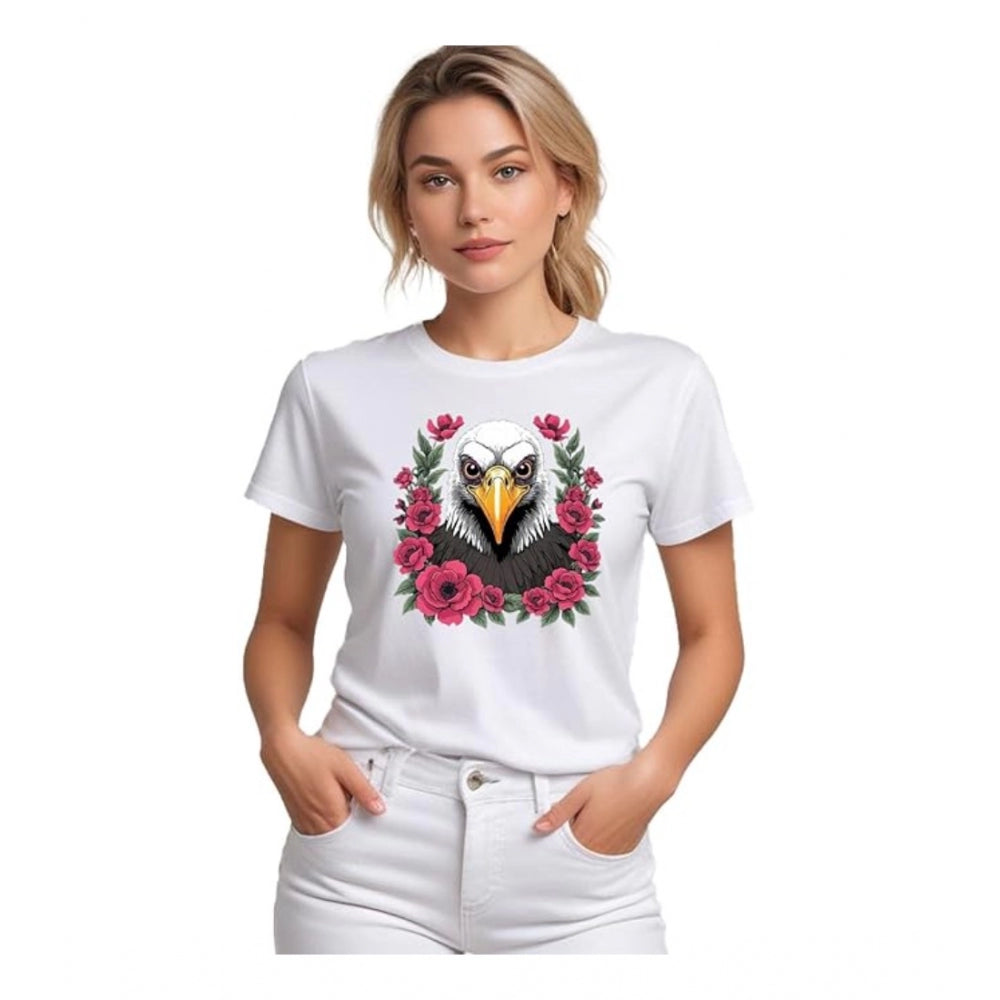 Generic Women's Polyester Solid Printed Round Neck Half Sleeve T-shirt (White)