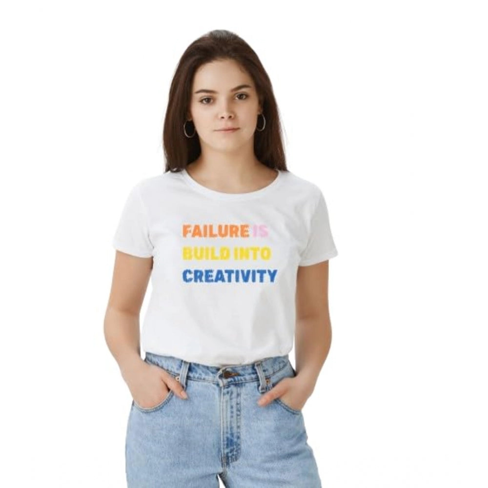 Generic Women's Polyester Solid Printed Round Neck Half Sleeve T-shirt (White) Main image