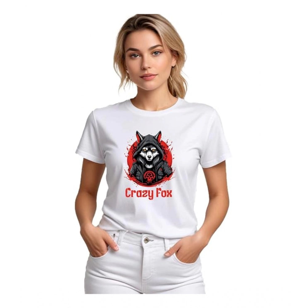 Generic Women's Polyester Solid Printed Round Neck Half Sleeve T-shirt (White) Main image