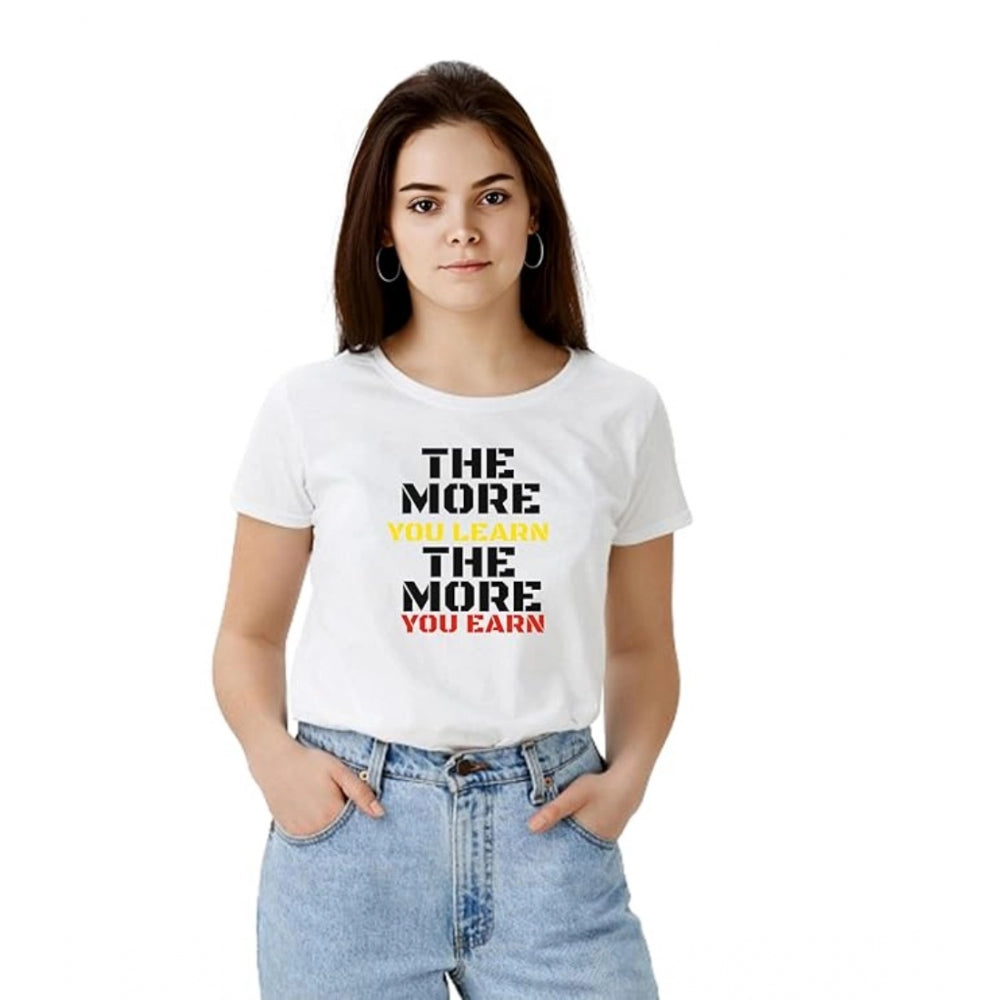 Generic Women's Polyester Solid Printed Round Neck Half Sleeve T-shirt (White) Main image