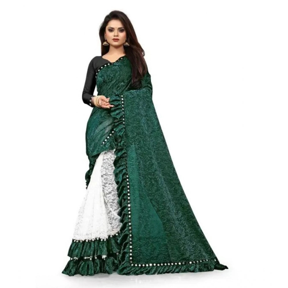 Generic Women's Silk With Mirror Lace Solid Saree With Unstitched Blouse (Green, 5-5 Mtrs) Main image