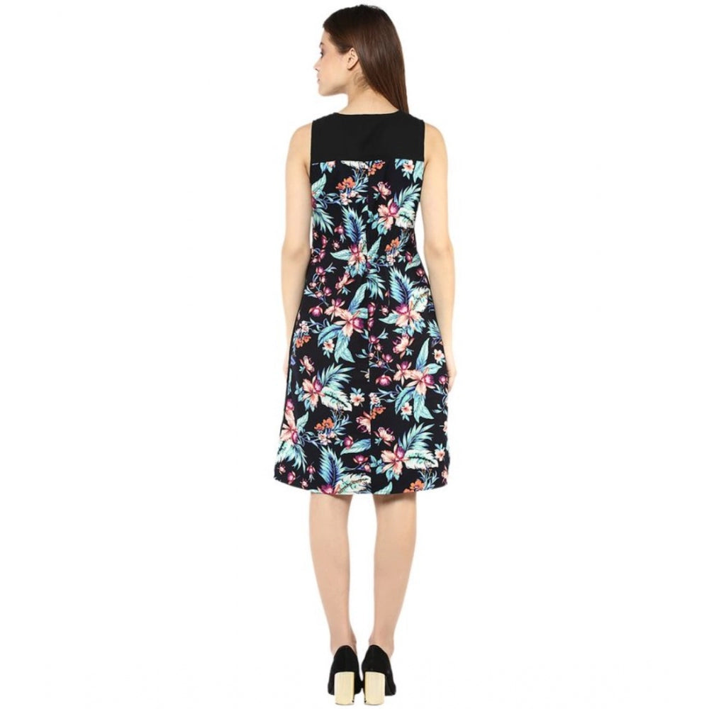 Generic Women's Polyester Printed Sleeveless Above Knee Dress (Black - Multicolor) Secondary image