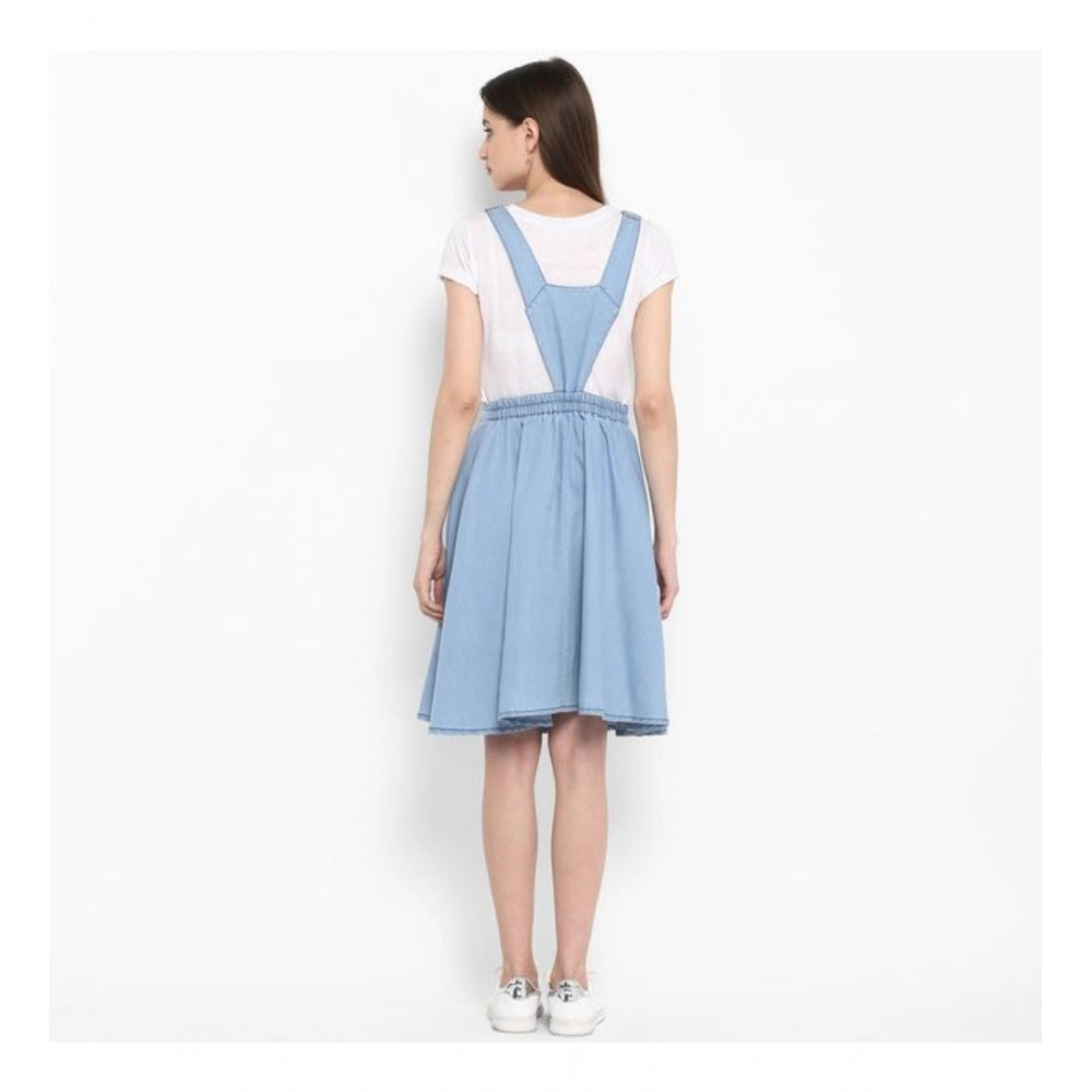 Generic Women's Denim Solid Sleeveless Above Knee Dress (Blue) Secondary image