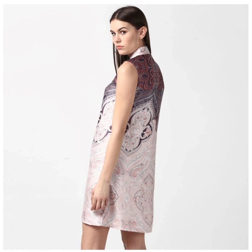 Generic Women's Polyester Printed Sleeveless Above Knee Dress (Orange) Secondary image