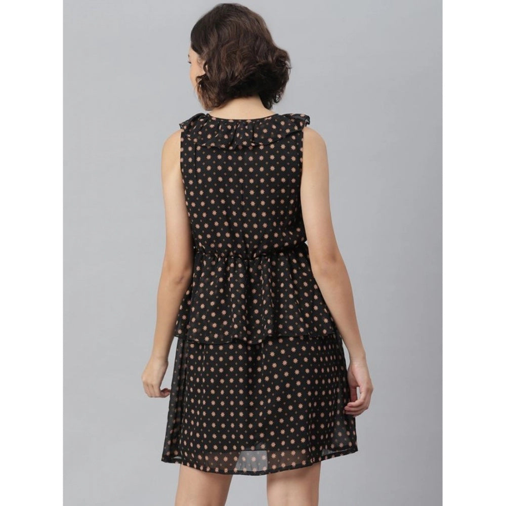 Generic Women's Polyester Peplum Sleeveless Above Knee Dress (Black) Secondary image