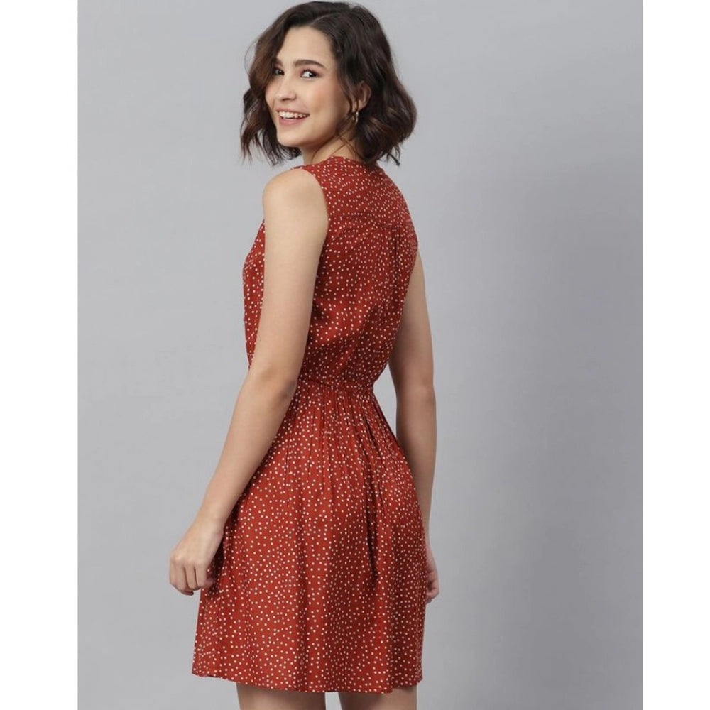 Generic Women's Rayon Polka Sleeveless Above Knee Dress (Rust) Secondary image