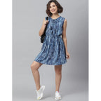 Generic Women's Rayon Tie &amp; Dye Sleeveless Above Knee Dress (Blue)