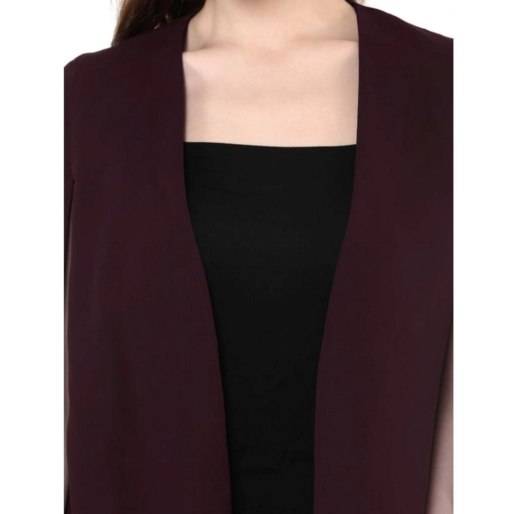 Generic Women's Polyester Solid Cape Sleeve Blazer (Wine)
