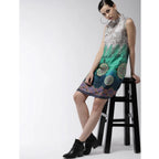 Generic Women's Polyester Printed Sleeveless Above Knee Dress (Multicolor)