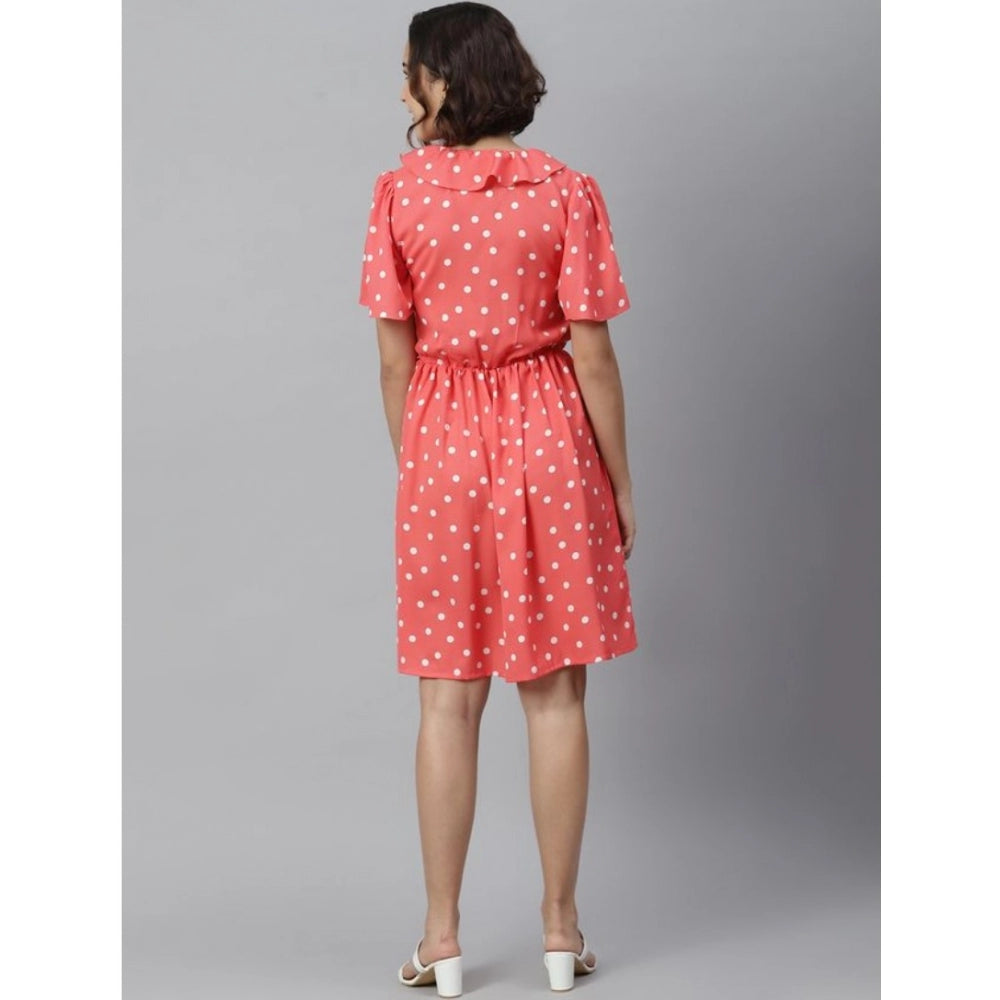 Generic Women's Polyester Polka Flutter Above Knee Dress (Coral) Secondary image