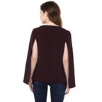 Generic Women's Polyester Solid Cape Sleeve Blazer (Wine)