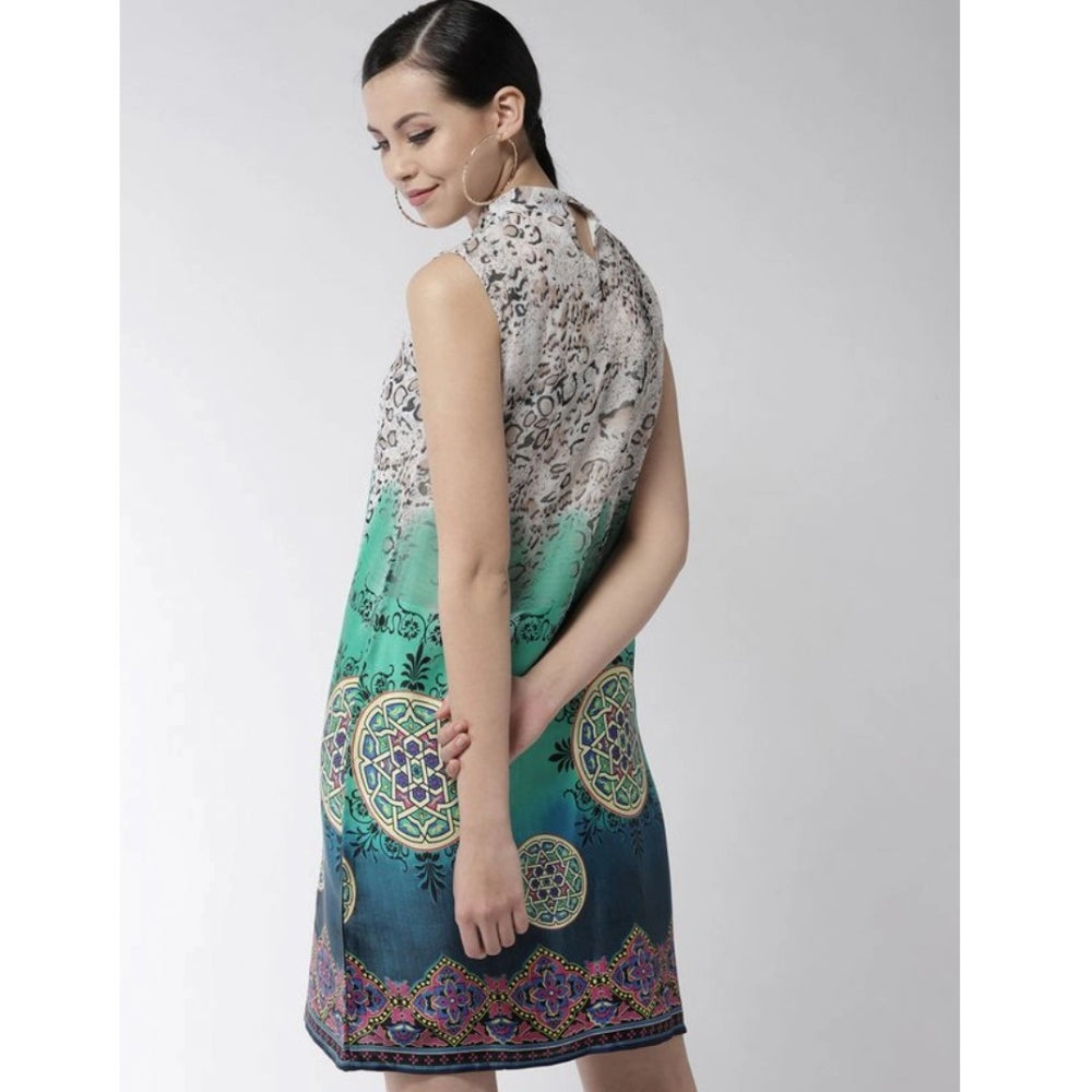 Generic Women's Polyester Printed Sleeveless Above Knee Dress (Multicolor) Secondary image
