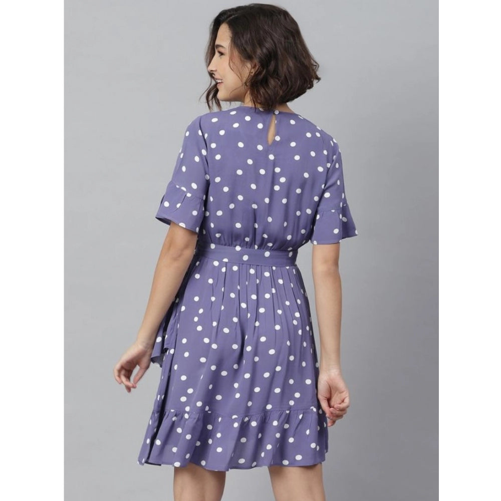 Generic Women's Polyester Polka Bell Sleeve Above Knee Dress (Lavender) Secondary image