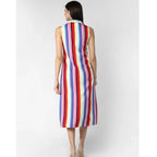 Generic Women's Polyester Striped Sleeveless Calf-length Dress (Multicolor)