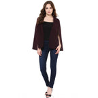 Generic Women's Polyester Solid Cape Sleeve Blazer (Wine)