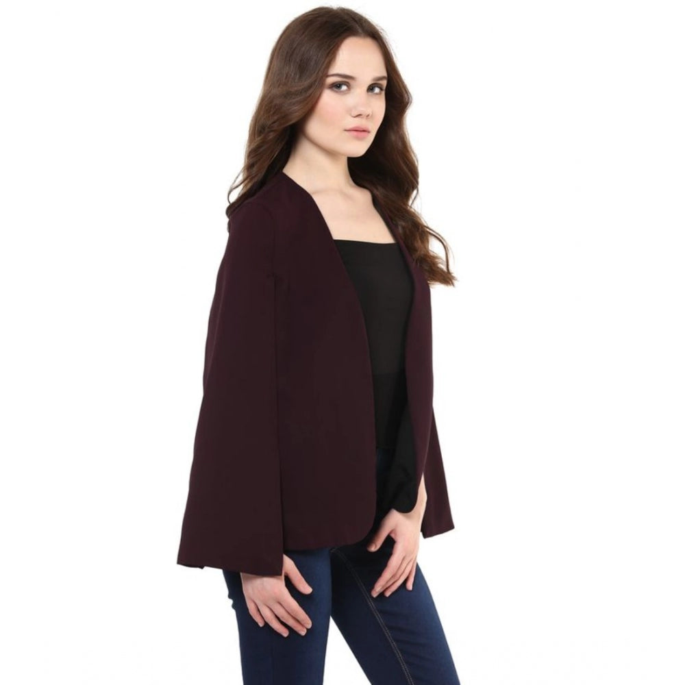 Generic Women's Polyester Solid Cape Sleeve Blazer (Wine)
