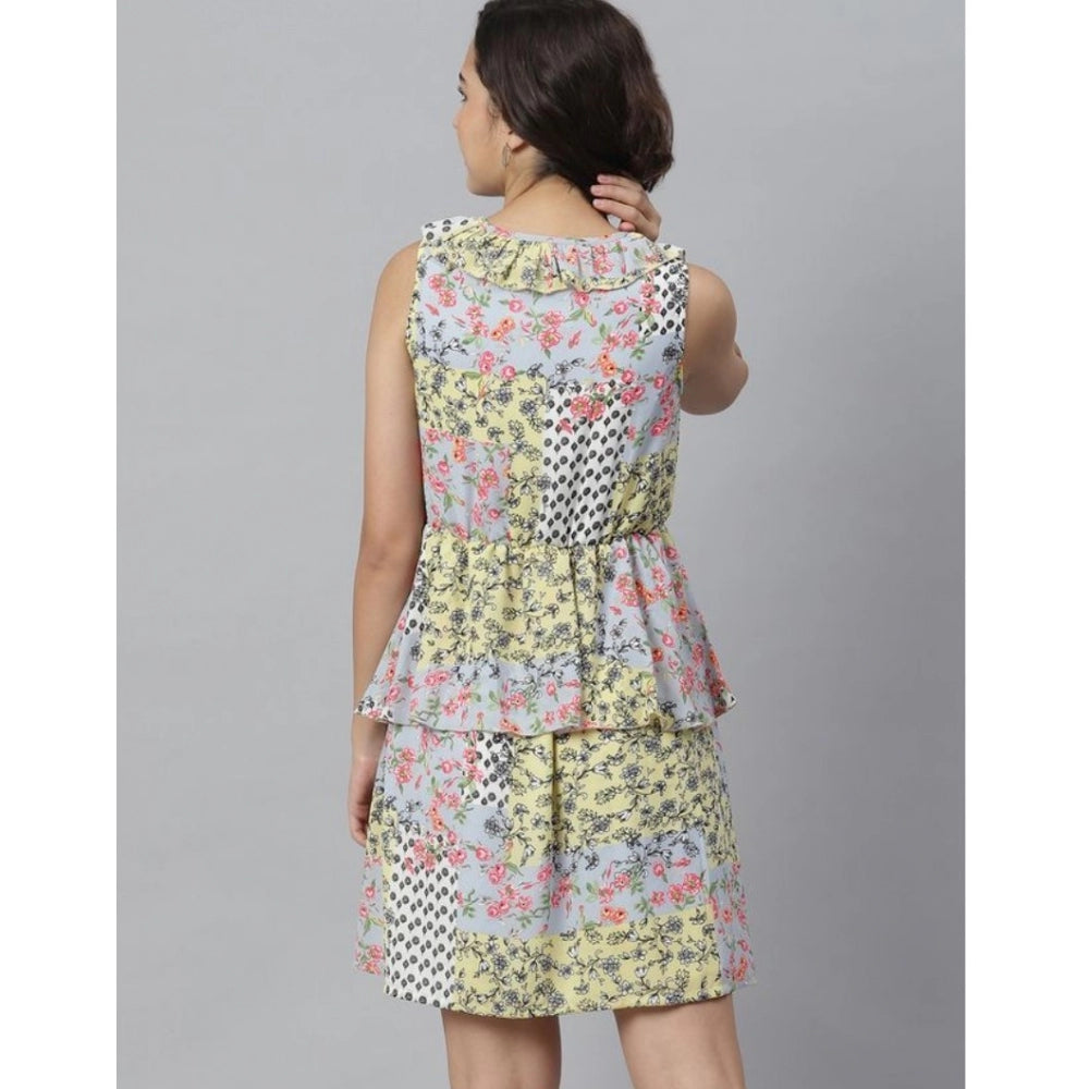 Generic Women's Polyester Peplum Sleeveless Above Knee Dress (Multicolor) Secondary image