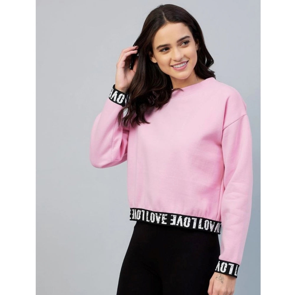 Generic Women's Fleece Solid Long Sleeves Sweatshirt (Pink) Secondary image
