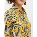 Generic Women's Polyester Printed Roll Up Sleeve Standard Length Shirt (Mustared)