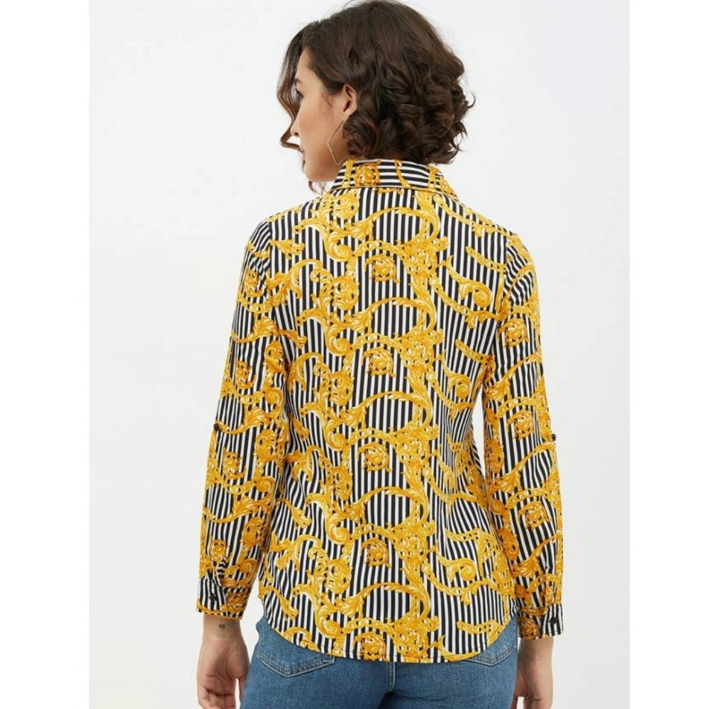 Generic Women's Polyester Printed Roll Up Sleeve Standard Length Shirt (Mustared) Secondary image