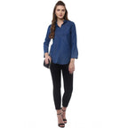 Generic Women's Denim Solid Bell Sleeve Regular Top (Blue Denim)