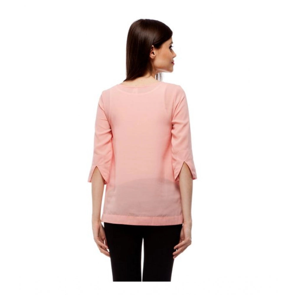 Generic Women's Polyester Solid 3-4th Sleeves Regular Top (Peach) Secondary image