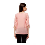 Generic Women's Polyester Solid 3-4th Sleeves Regular Top (Peach)