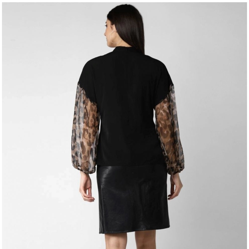 Generic Women's Polyester Animal Print Long Sleeves Top (Black) Secondary image