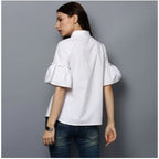 Generic Women's Cotton Solid Bell Sleeve Top (White)