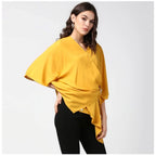 Generic Women's Polyester Solid Cape Sleeve Top (Yellow)