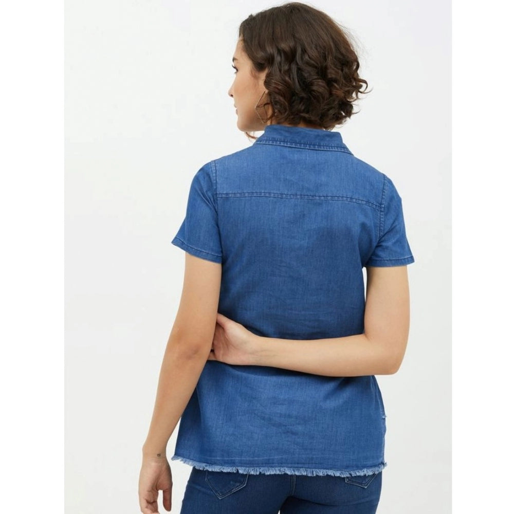 Generic Women's Denim Peplum Short Sleeve Top (Blue) Secondary image