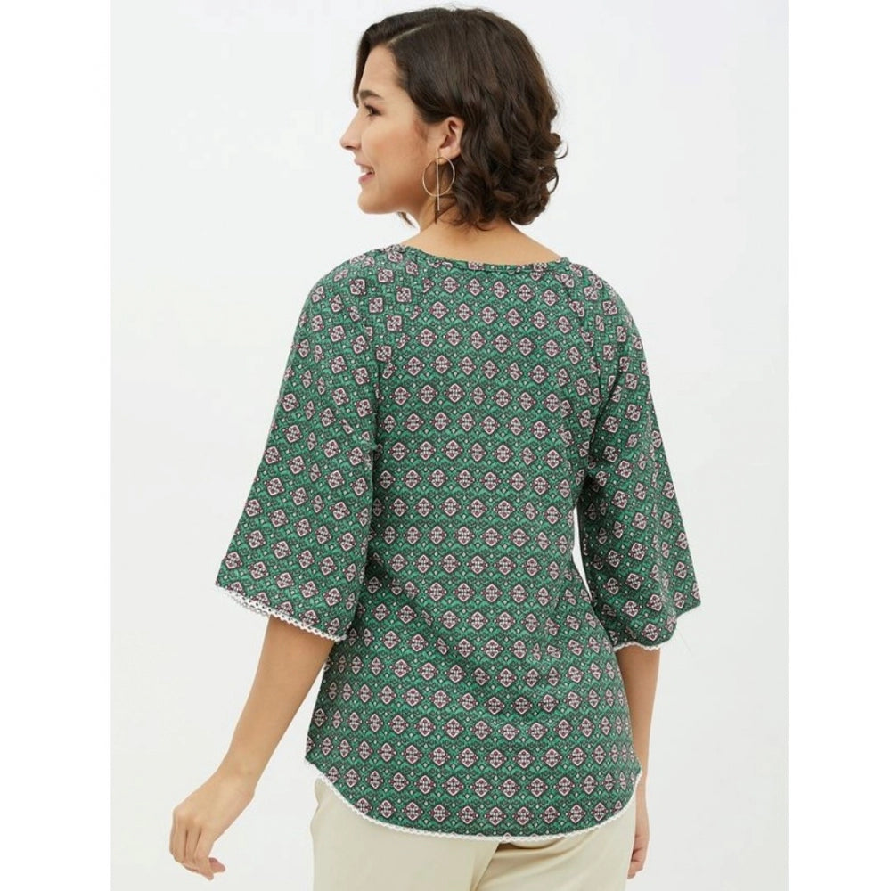 Generic Women's Polyester Printed 3-4th Sleeves Top (Green) Secondary image