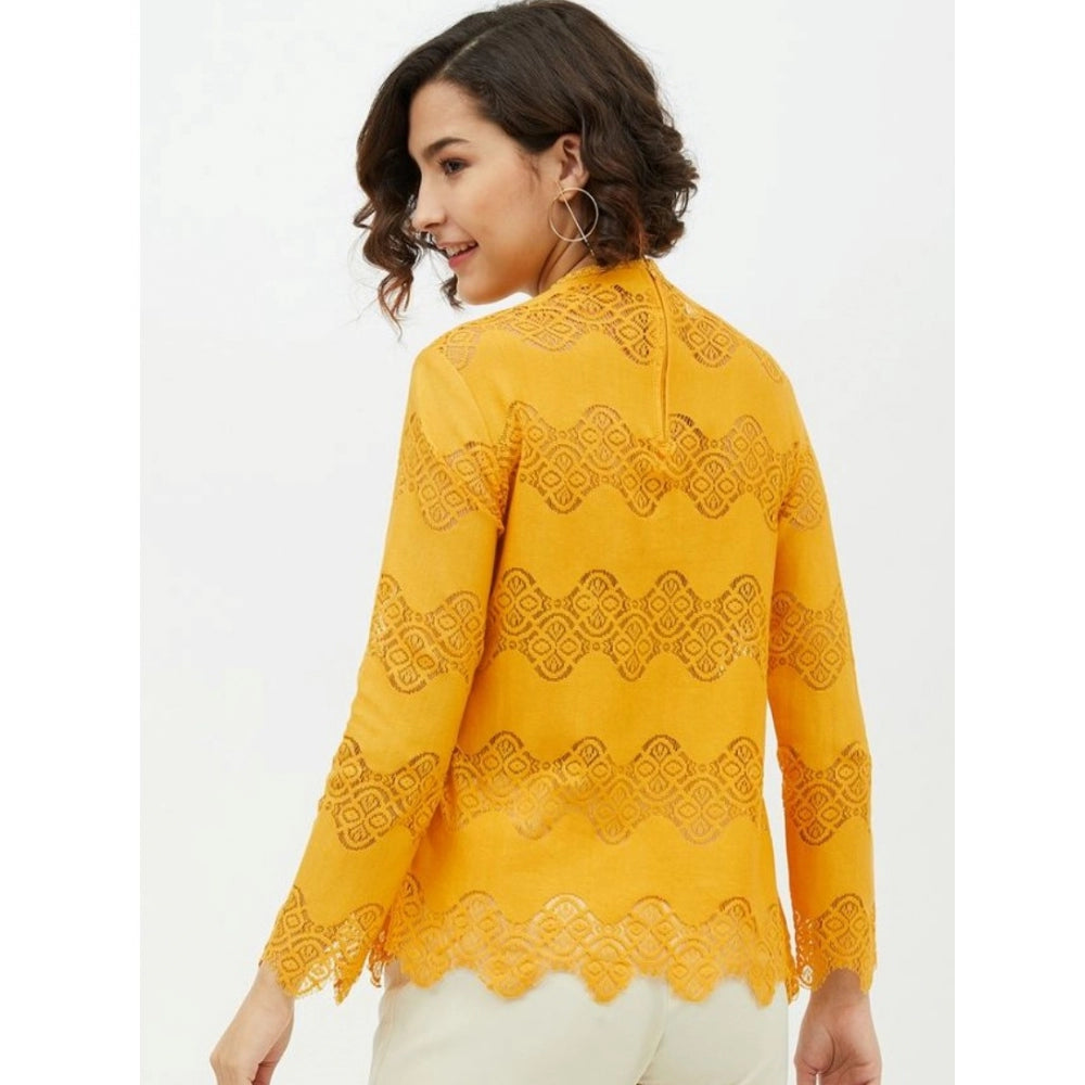 Generic Women's Cotton Lace Inserts Long Sleeves Top (Yellow) Secondary image
