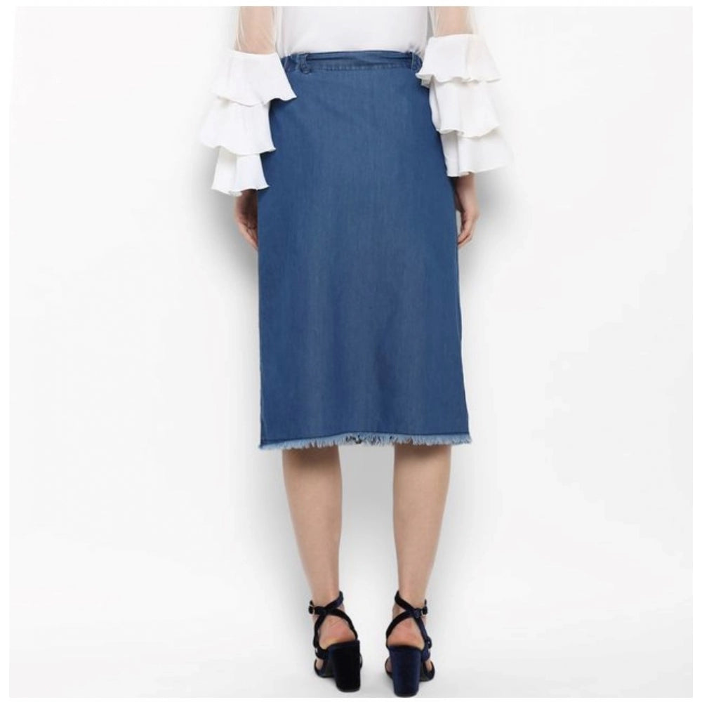 Generic Women's Denim Washed Buttoned Skirt (Blue) Secondary image