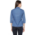 Generic Women's Denim Solid 3-4th Sleeves Regular Top (Blue)