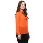 Generic Women's Polyester Solid Long Sleeves Regular Top (Orange)