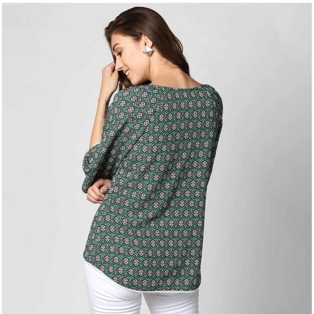 Generic Women's Polyester Printed 3-4th Sleeves Top (Green) Secondary image