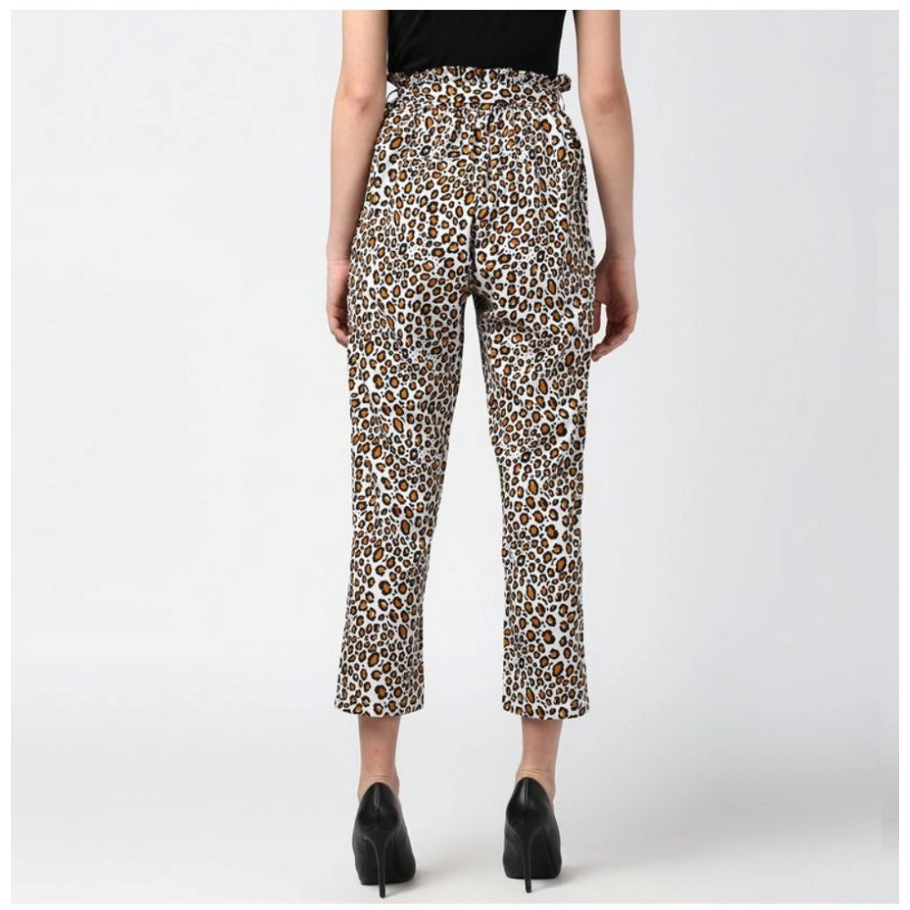Generic Women's Polyester Animal Print Elasticated Trousers (White - Yellow) Secondary image