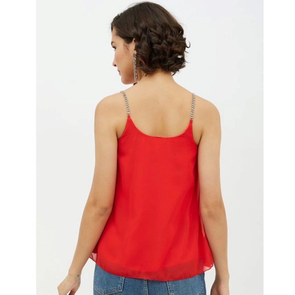 Generic Women's Polyester Embellished Shoulder Straps Top (Red) Secondary image