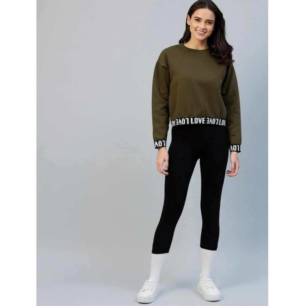 Generic Women's Fleece Solid Long Sleeves Sweatshirt (Olive) Secondary image