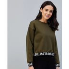 Generic Women's Fleece Solid Long Sleeves Sweatshirt (Olive)
